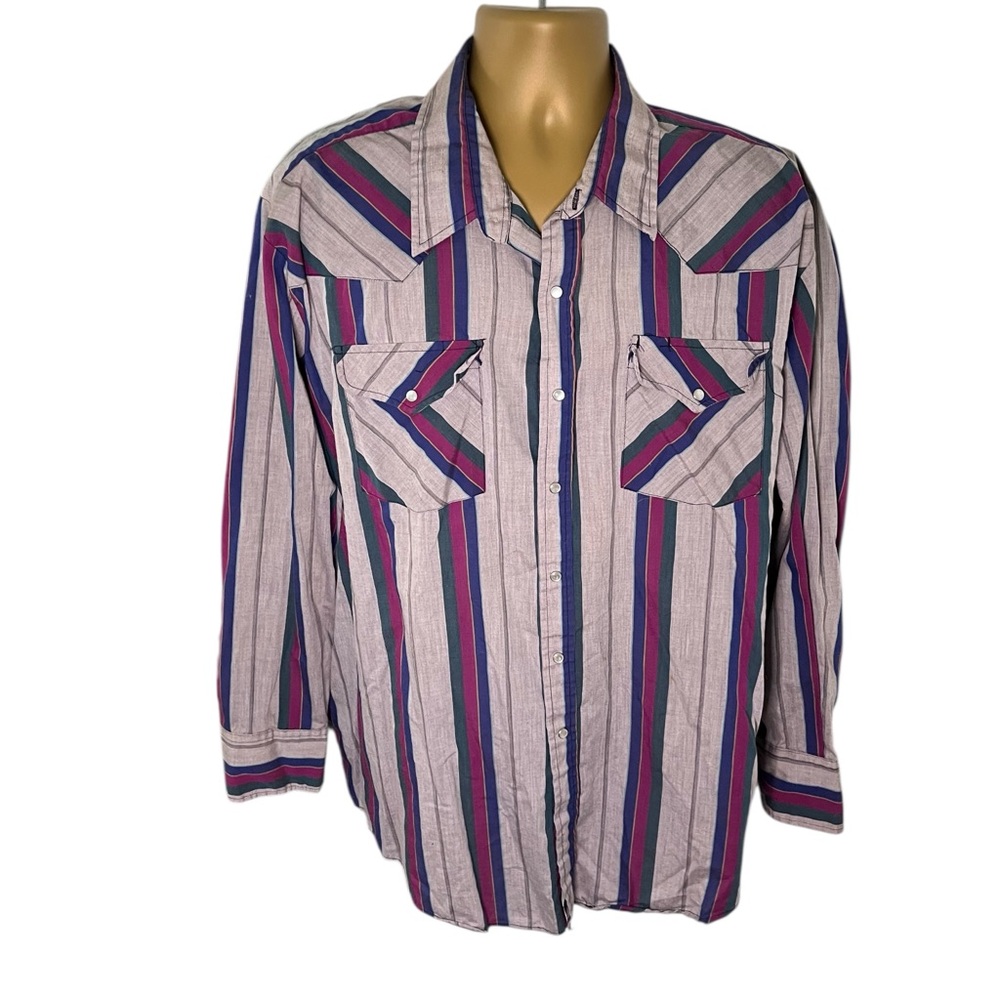 Vtg 80s 90s Rock Creek Ranch Western Shirt Pearl Snaps Yoke Striped Bigman 2X